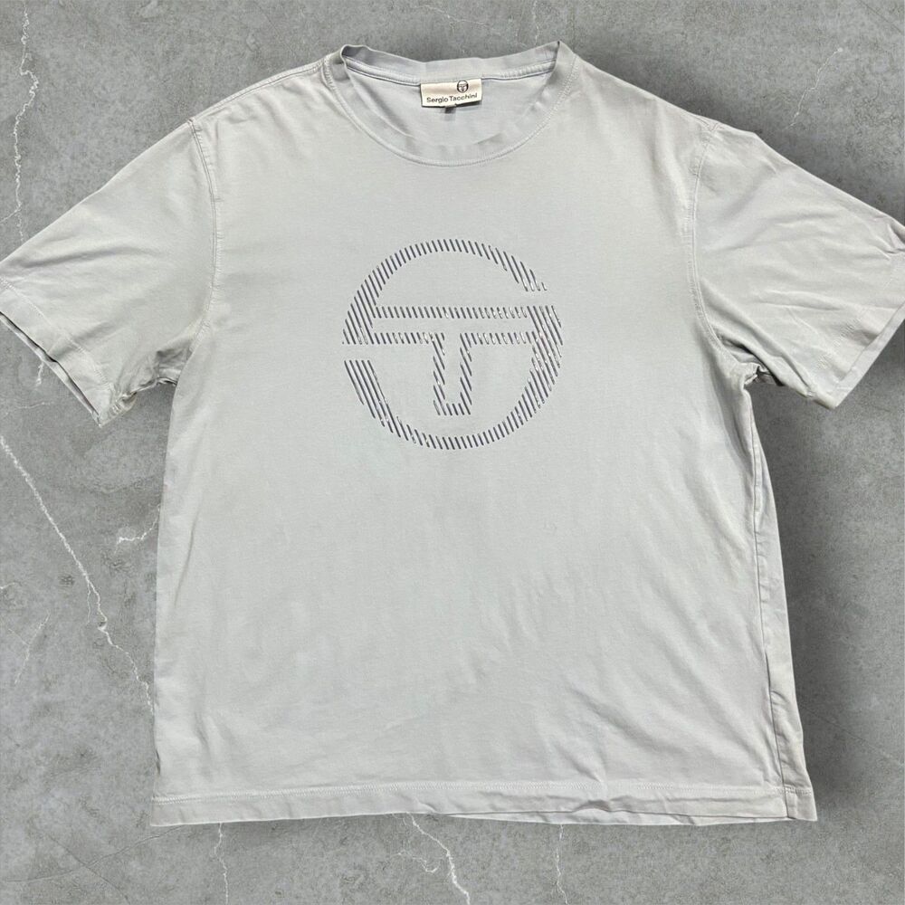 Sergio Tacchini Regular Fit Sky Blue Circle Logo Cotton T-Shirt Men's Size Large